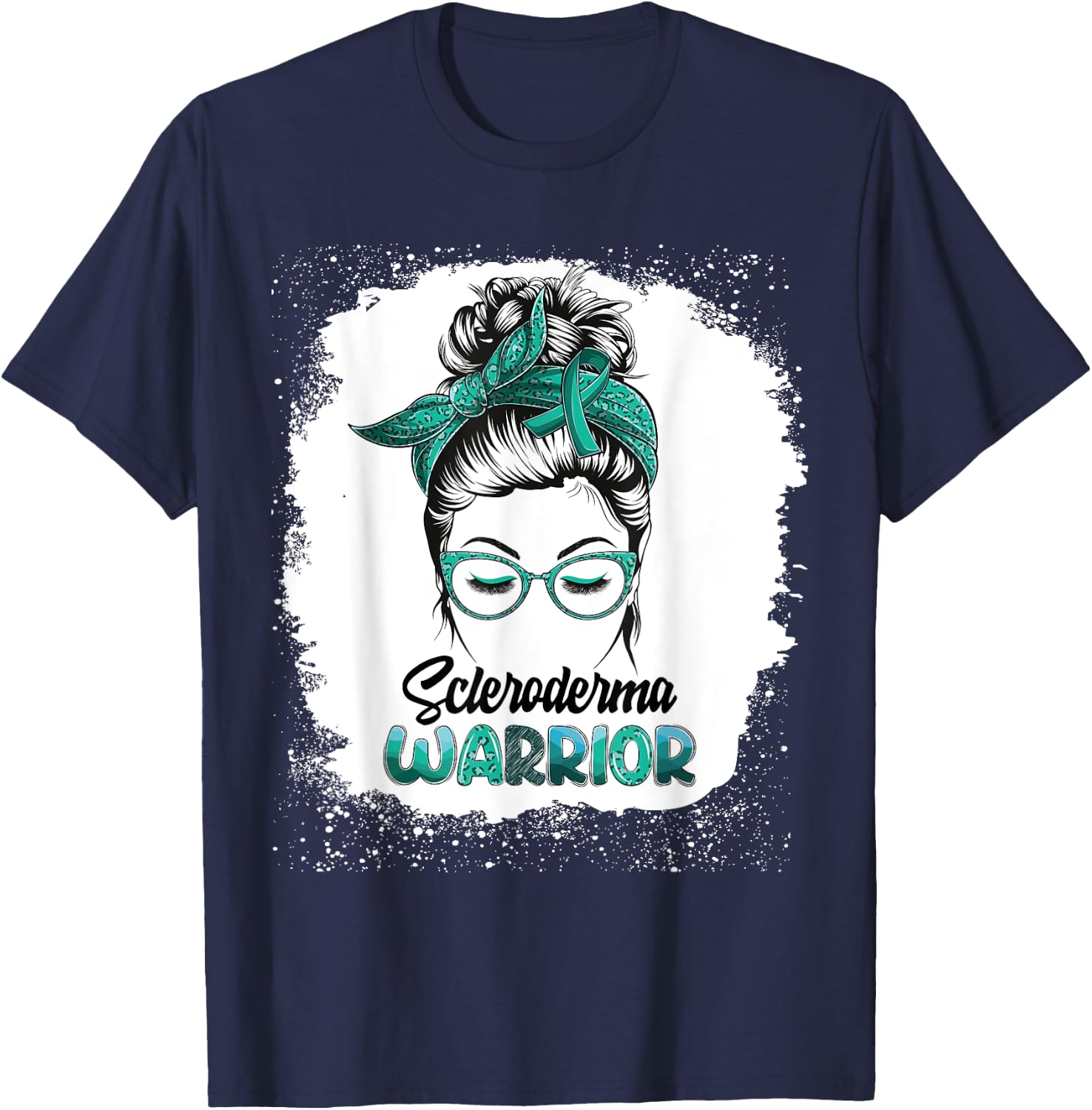 Scleroderma Warrior Bleached Messy Bun Survivor Believe T-Shirt - T-Shirt | Navy