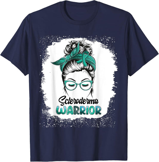 Scleroderma Warrior Bleached Messy Bun Survivor Believe T-Shirt - T-Shirt | Navy