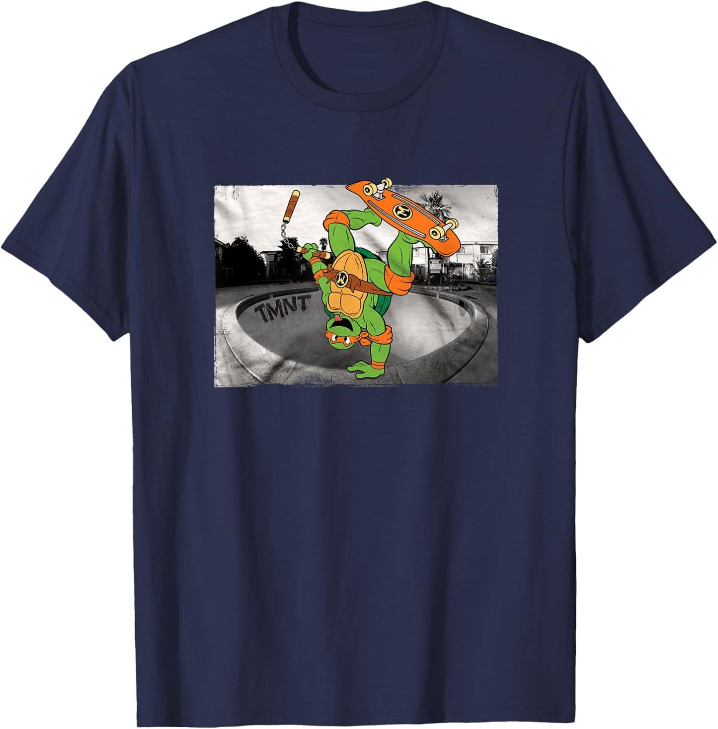 TMNT Michelangelo with Skate Board T-Shirt - T-Shirt | Navy