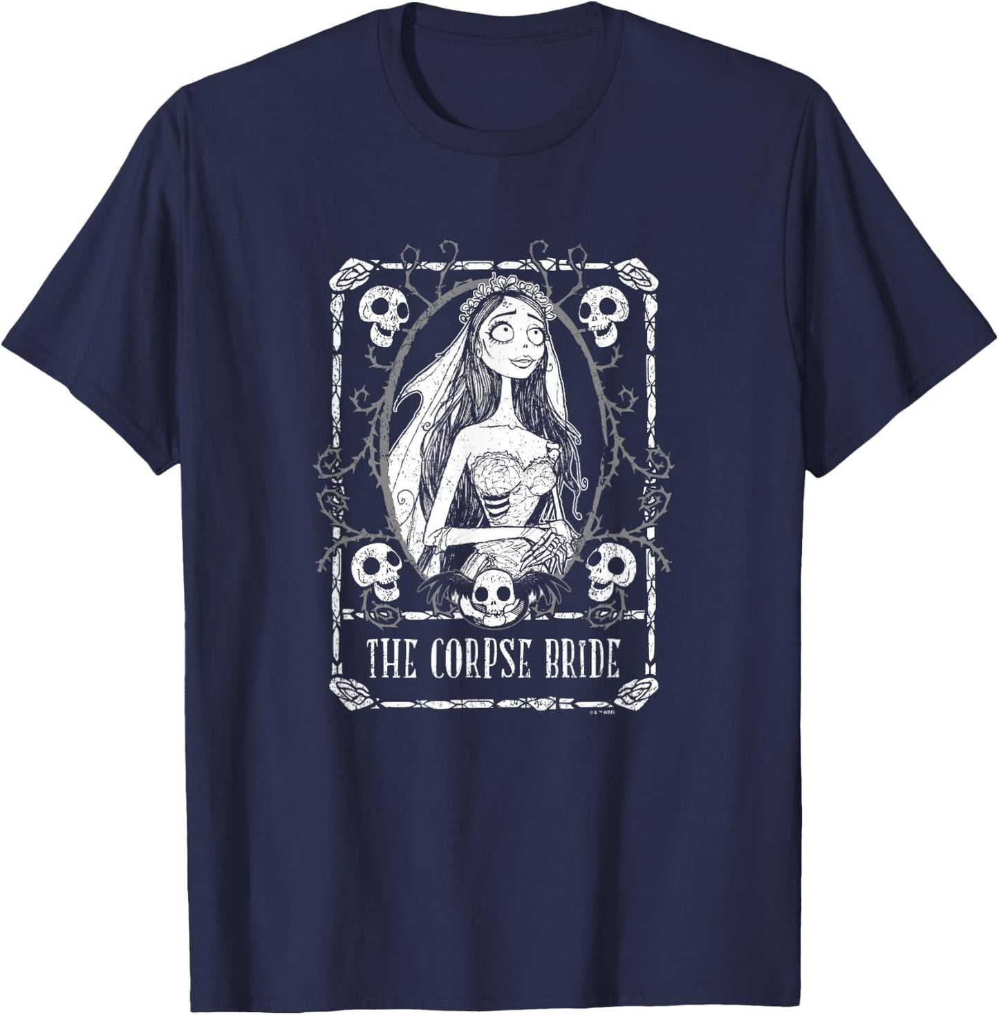 Corpse Bride Emily Skulls And Thorns Tarot Card Portrait T-Shirt - T-Shirt | Navy