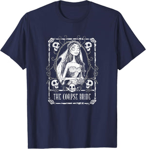 Corpse Bride Emily Skulls And Thorns Tarot Card Portrait T-Shirt - T-Shirt | Navy