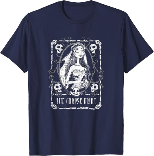 Corpse Bride Emily Skulls And Thorns Tarot Card Portrait T-Shirt - T-Shirt | Navy