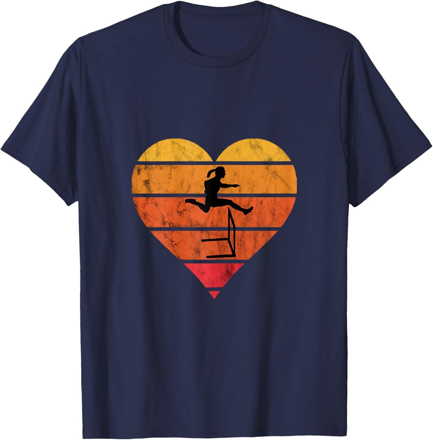 Hurdles Running Athlete Retro Vintage Sunset Hurdler Heart T-Shirt - T-Shirt | Navy
