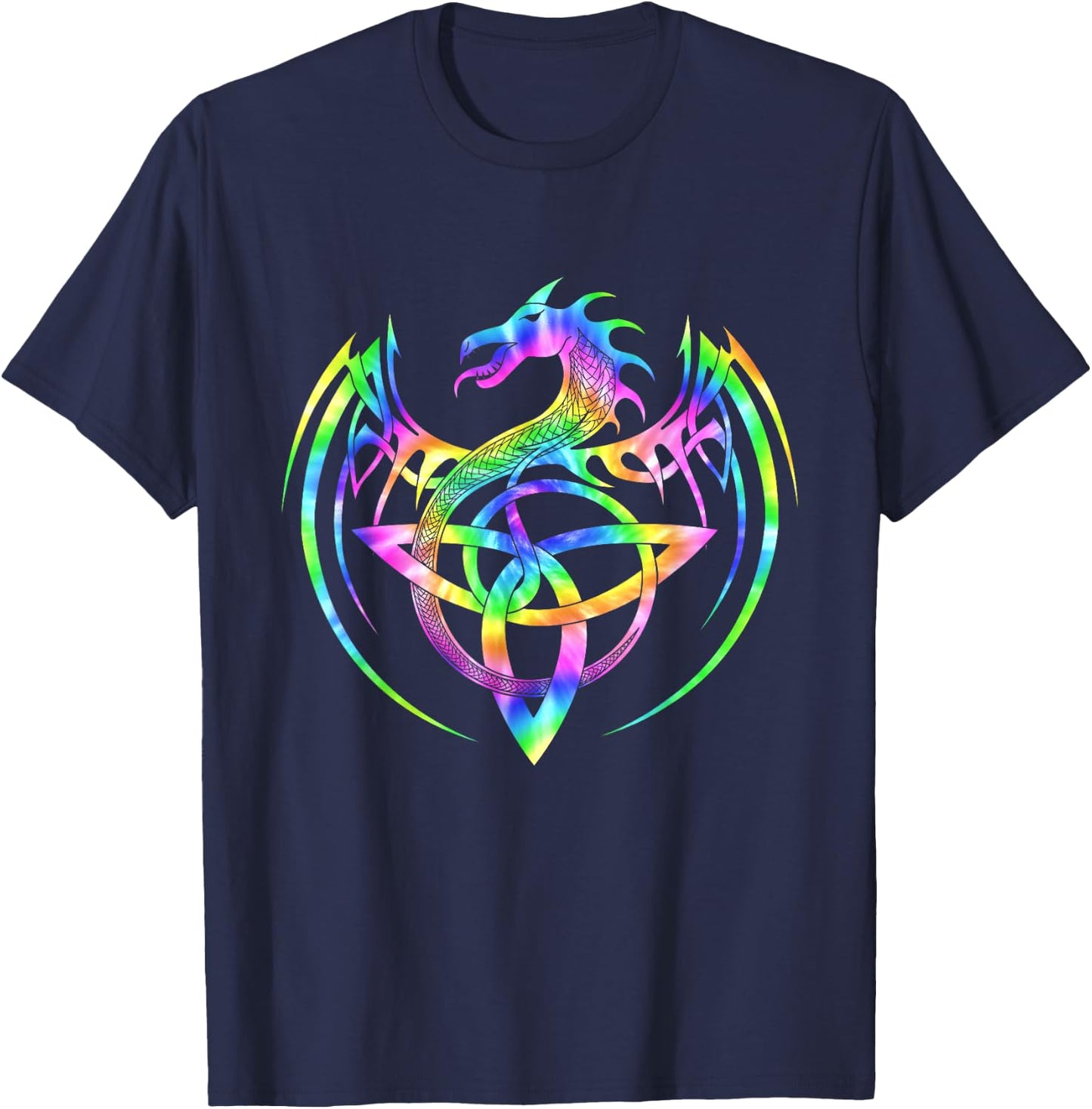 Tie Dye Tribal Celtic Knot Fantasy Dragon T-Shirt - T-Shirt | Navy