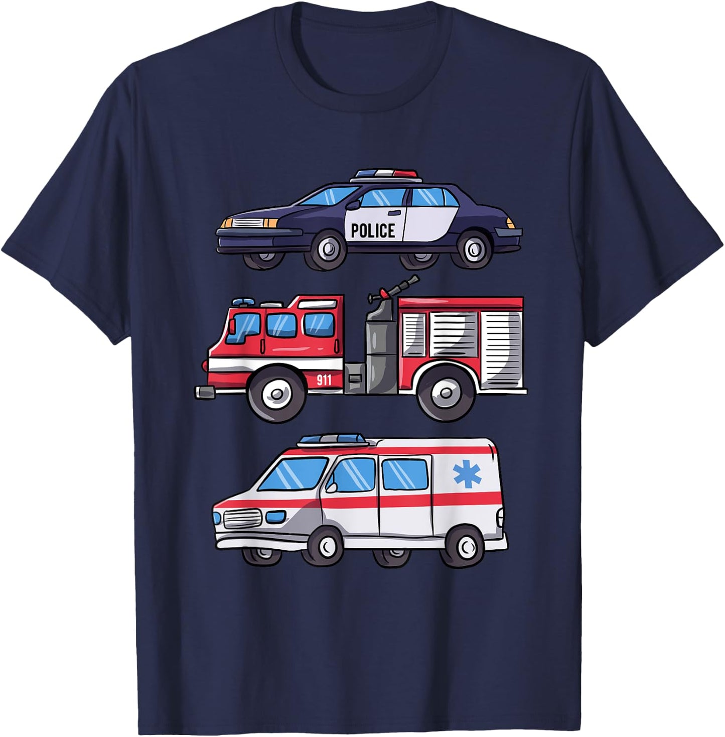 Emergency Vehicle Gift Boys Fire Engine T-Shirt - T-Shirt | Navy