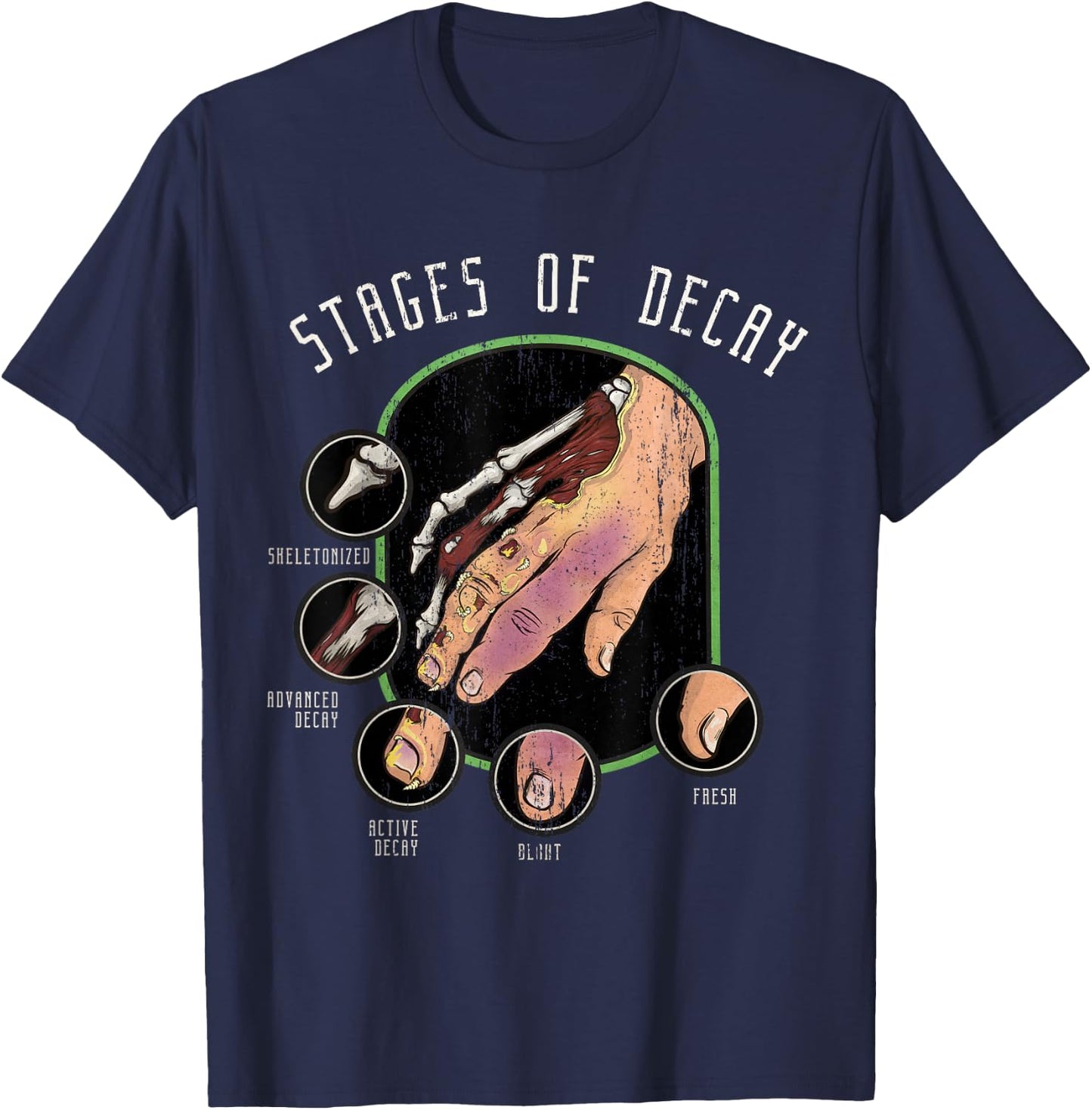 The Stages of Decay - Mortuary Science Mortician Embalmer T-Shirt - T-Shirt | Navy