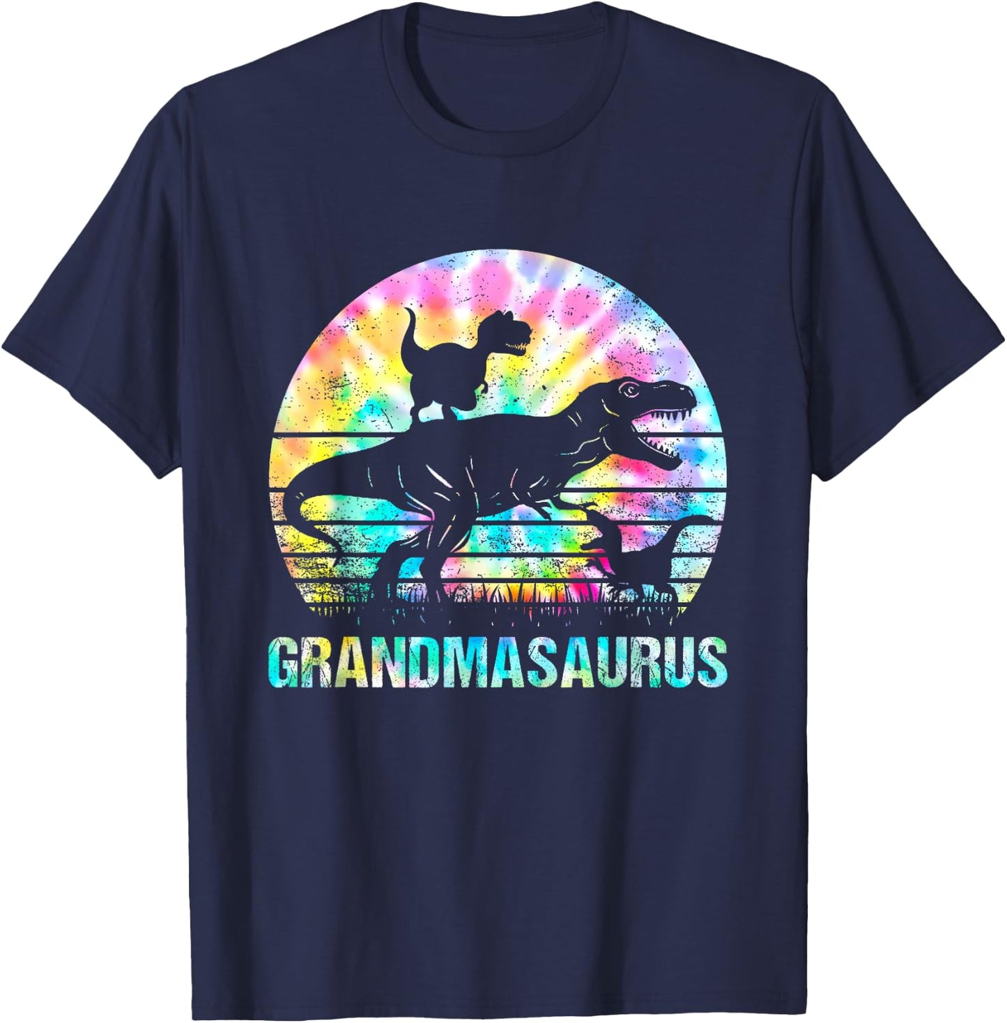 Grandmasaurus T Rex Dinosaur Grandma Saurus Tie Dye Vintage T-Shirt - T-Shirt | Navy