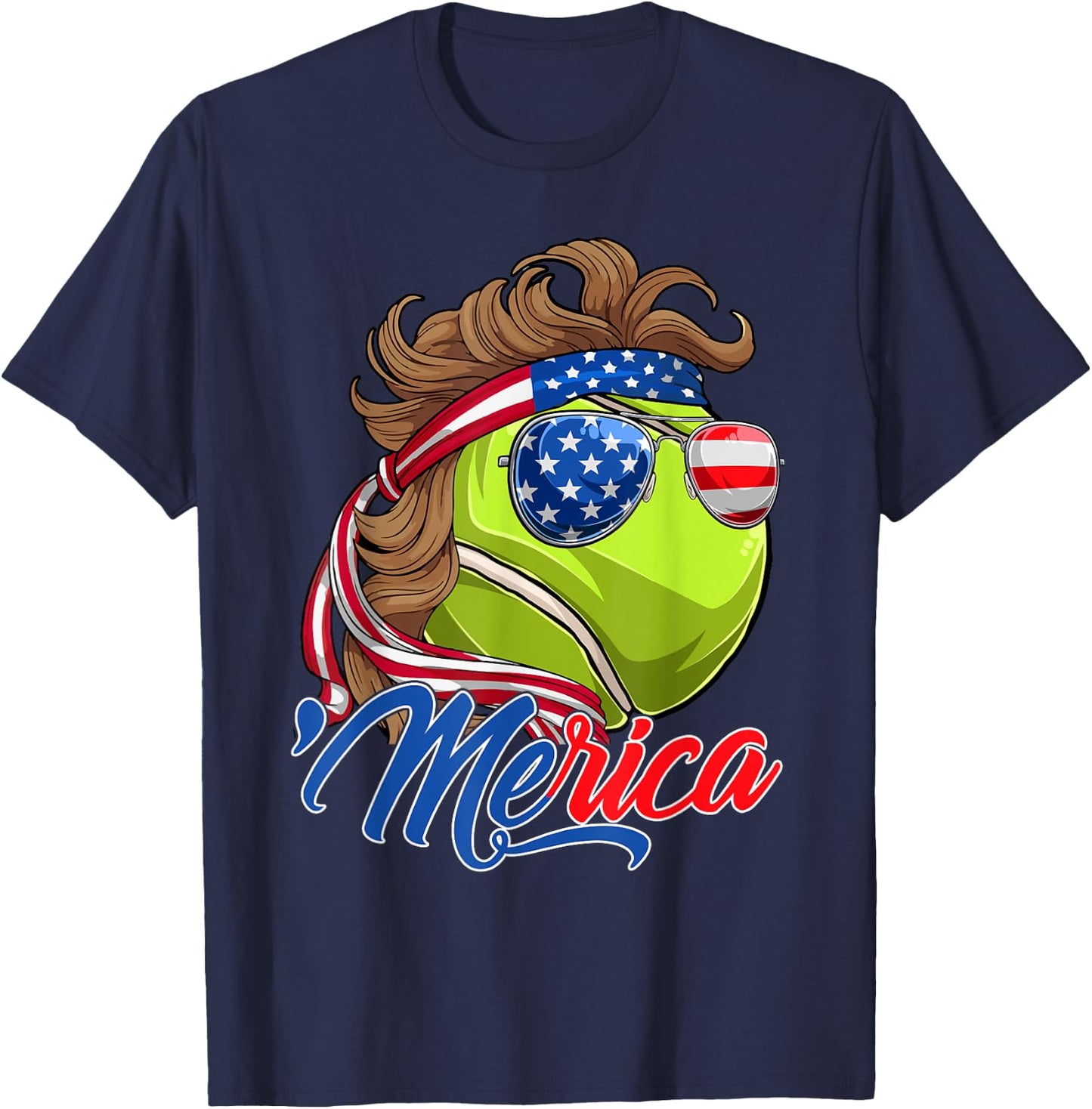 Funny Merica Tennis Ball & USA Flag Sunglasses 4th Of July Kids Men T-Shirt - T-Shirt | Navy