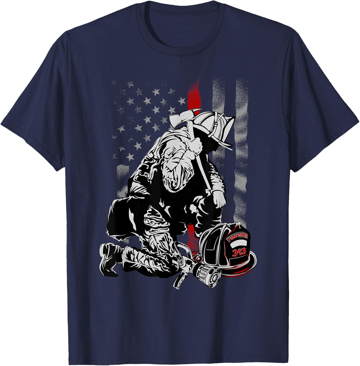 Fireman American Flag Shirt Thin Red Line Firefighter USA T-Shirt - T-Shirt | Navy