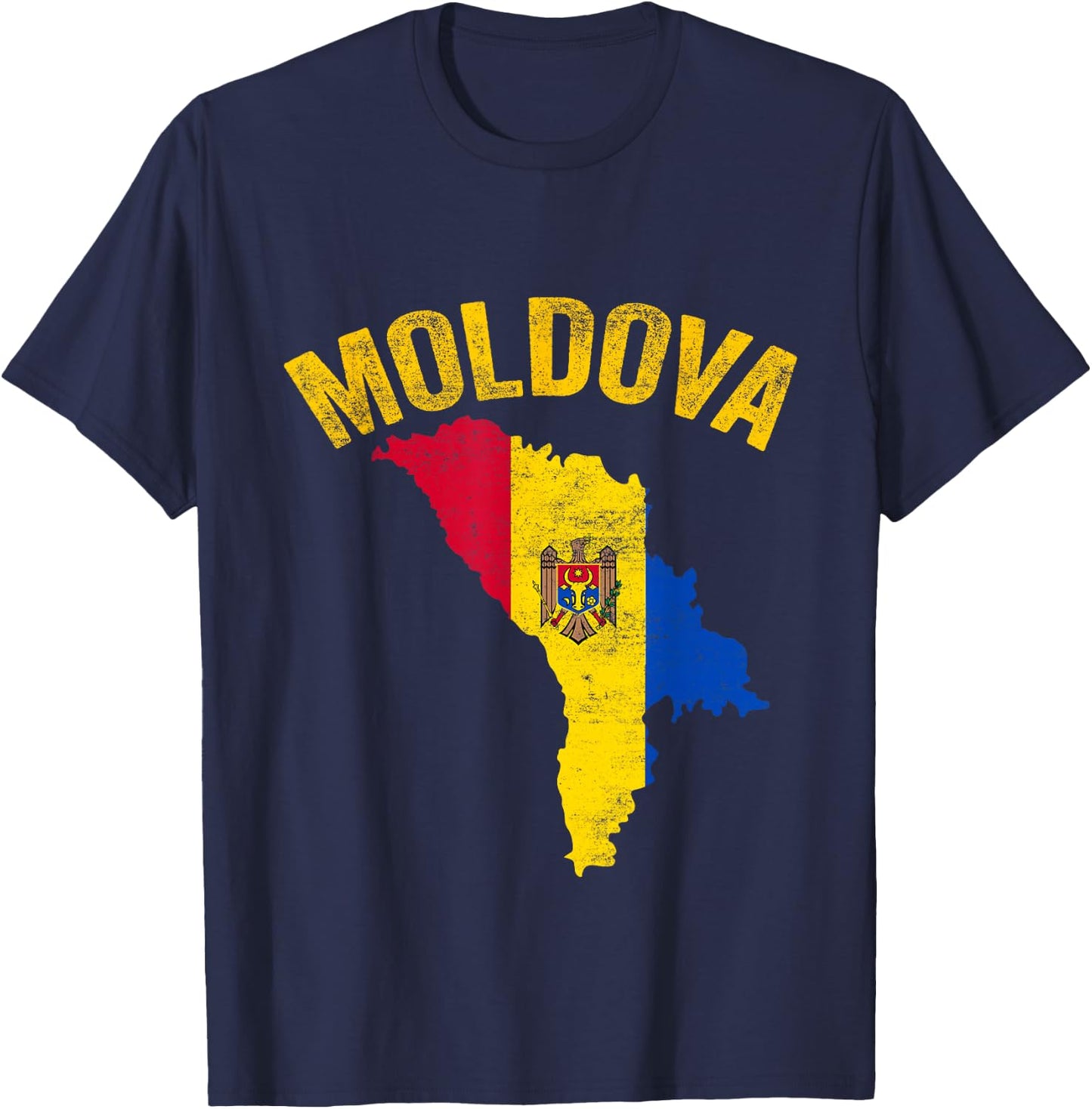 Distressed Retro Moldova Flag Moldova Map Patriotic T-Shirt - T-Shirt | Navy