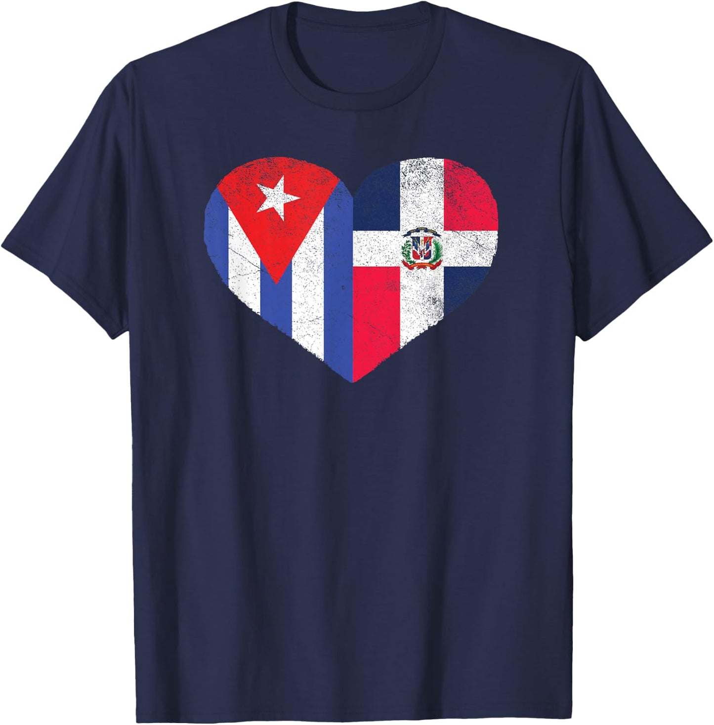Half Cuban Half Dominican Heart Cuba Dominican Flag T-Shirt - T-Shirt | Navy