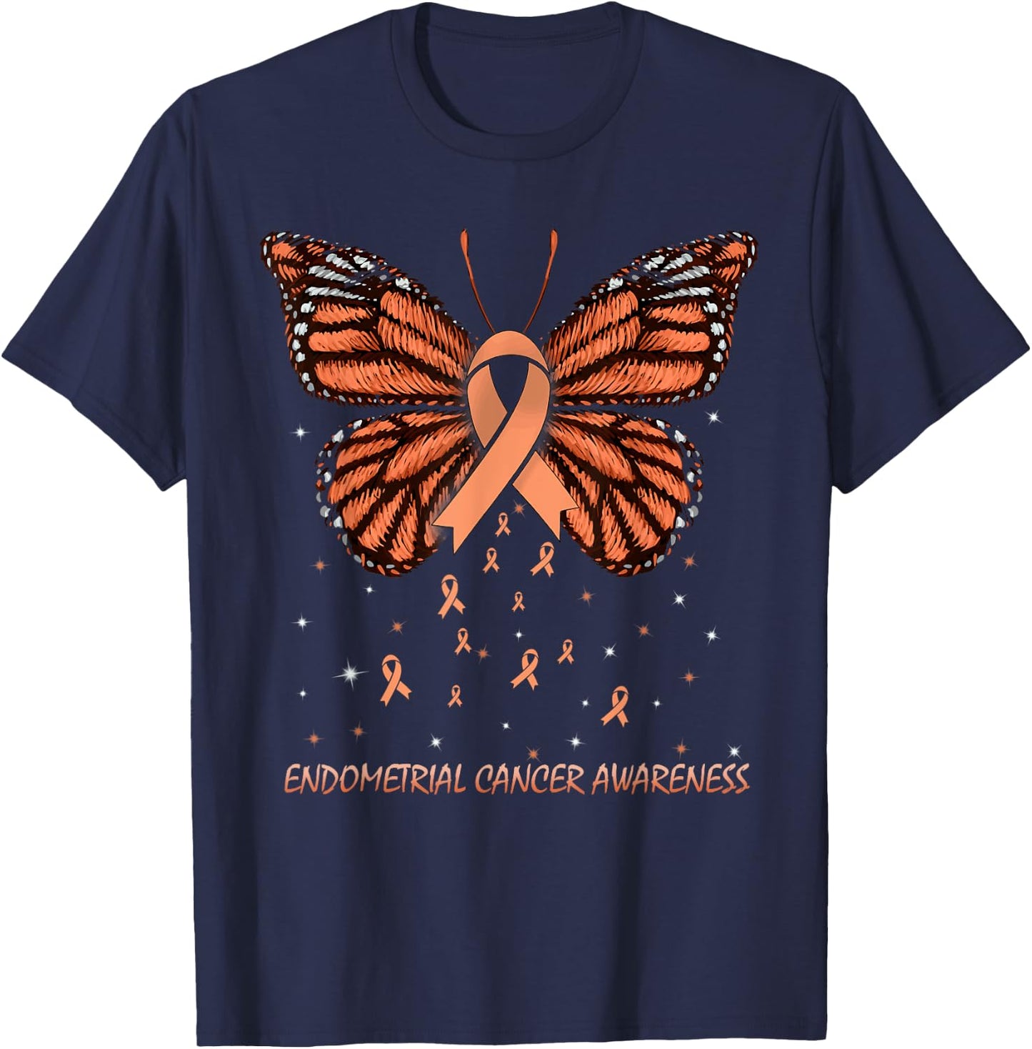 Endometrial Cancer Awareness Butterfly T-Shirt - T-Shirt | Navy
