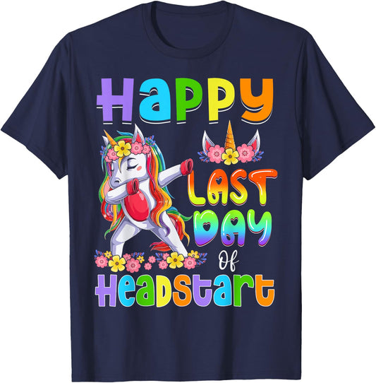 Dabbing Unicorn Last Day Of HEADSTART Girls Kids Teacher T-Shirt - T-Shirt | Navy