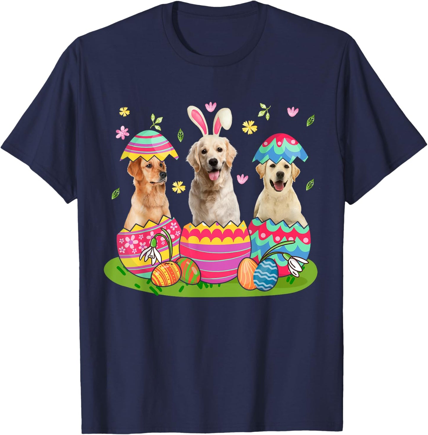 Three Bunny Labrador Retriever Inside Easter Egg Happy T-Shirt - T-Shirt | Navy