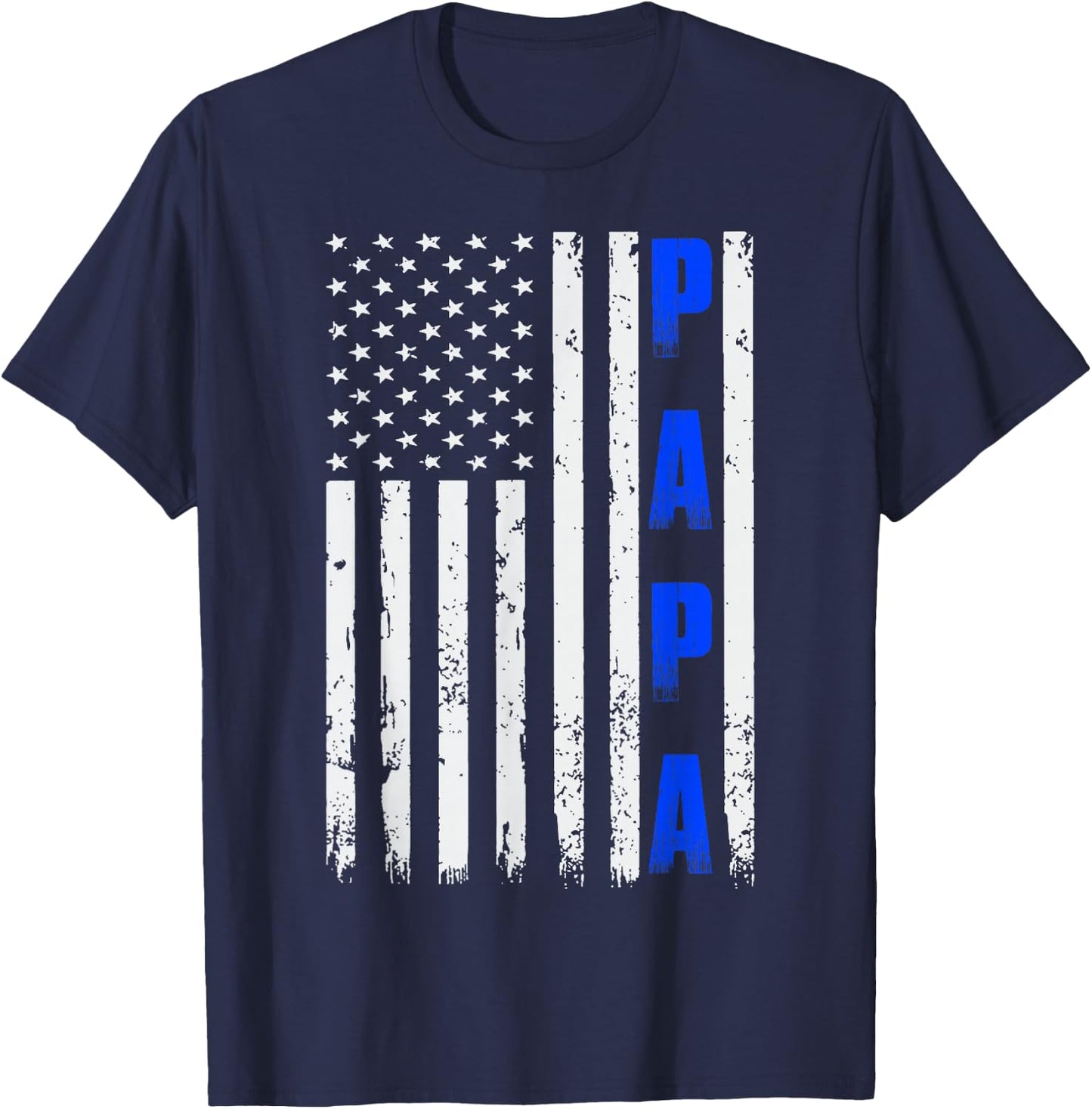 Father's Day Thin Blue Line American Flag PAPA T-Shirt - T-Shirt | Navy