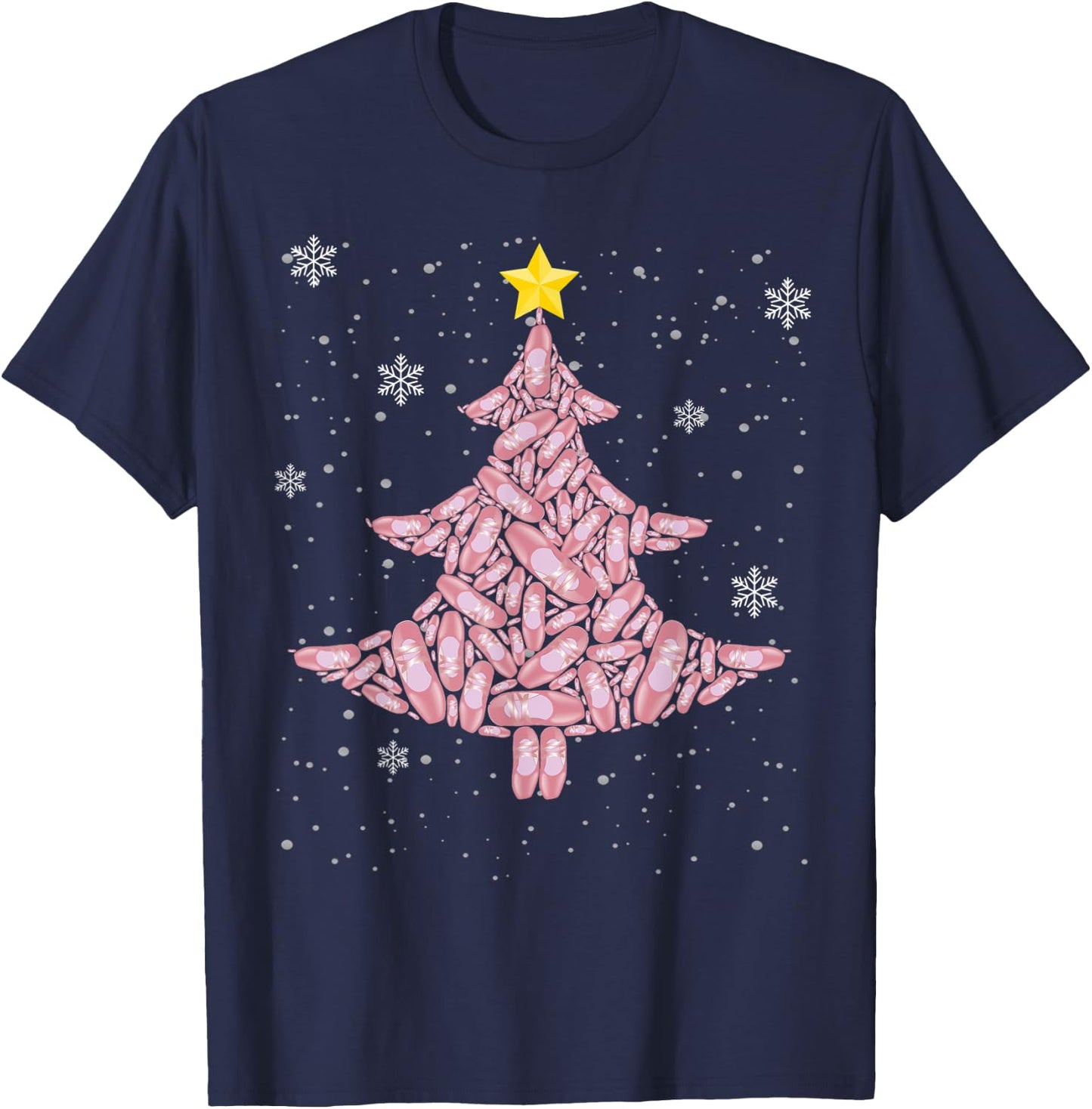 Funny Christmas Ballet Ballerina Dancer Pointe Shoes Tree T-Shirt - T-Shirt | Navy