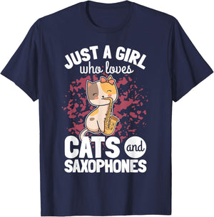 Saxophonist Girl Saxist Sax Cat Saxophone T-Shirt - T-Shirt | Navy