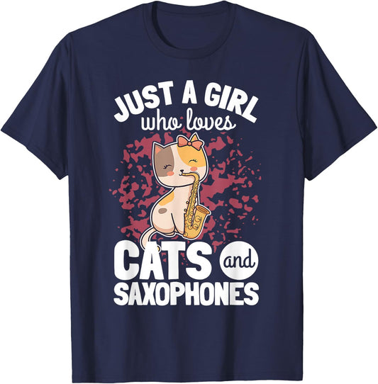 Saxophonist Girl Saxist Sax Cat Saxophone T-Shirt - T-Shirt | Navy
