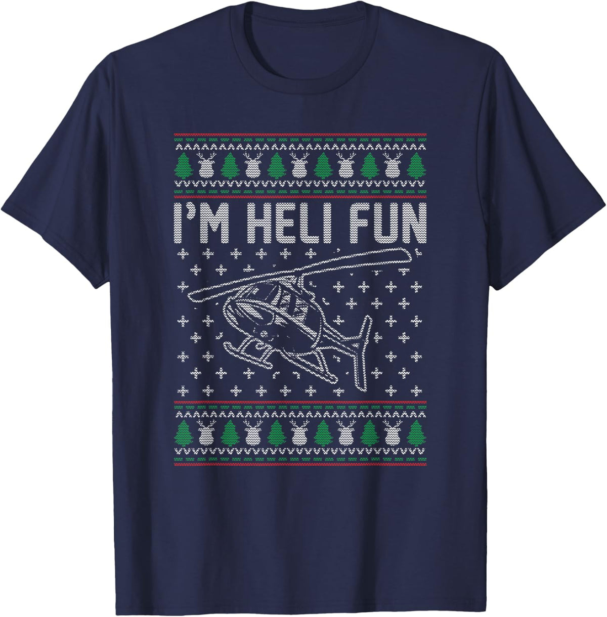 Helicopter Ugly Christmas Funny Pilot Christmas Holiday Gift T-Shirt - T-Shirt | Navy