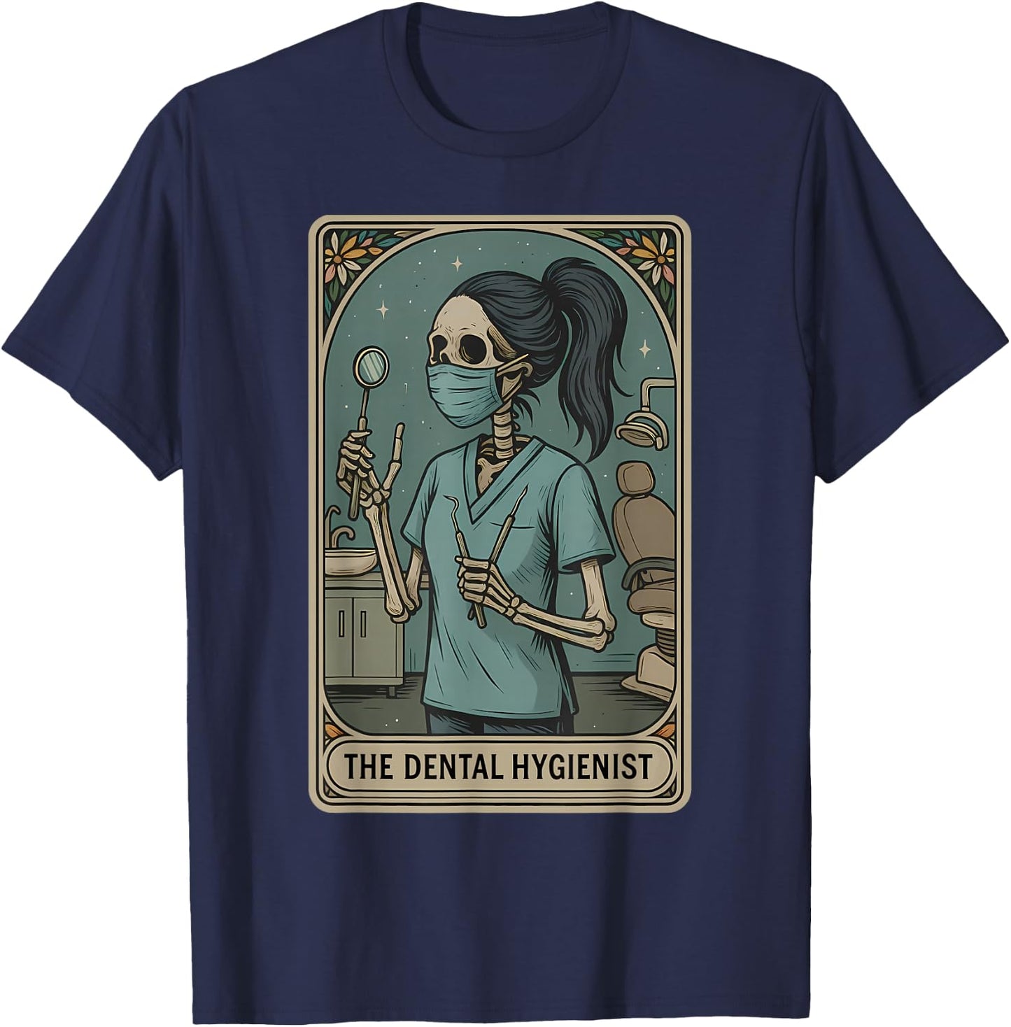 Dental Hygienist Tarot Card Skeleton Dentist Orthodontics T-Shirt - T-Shirt | Navy