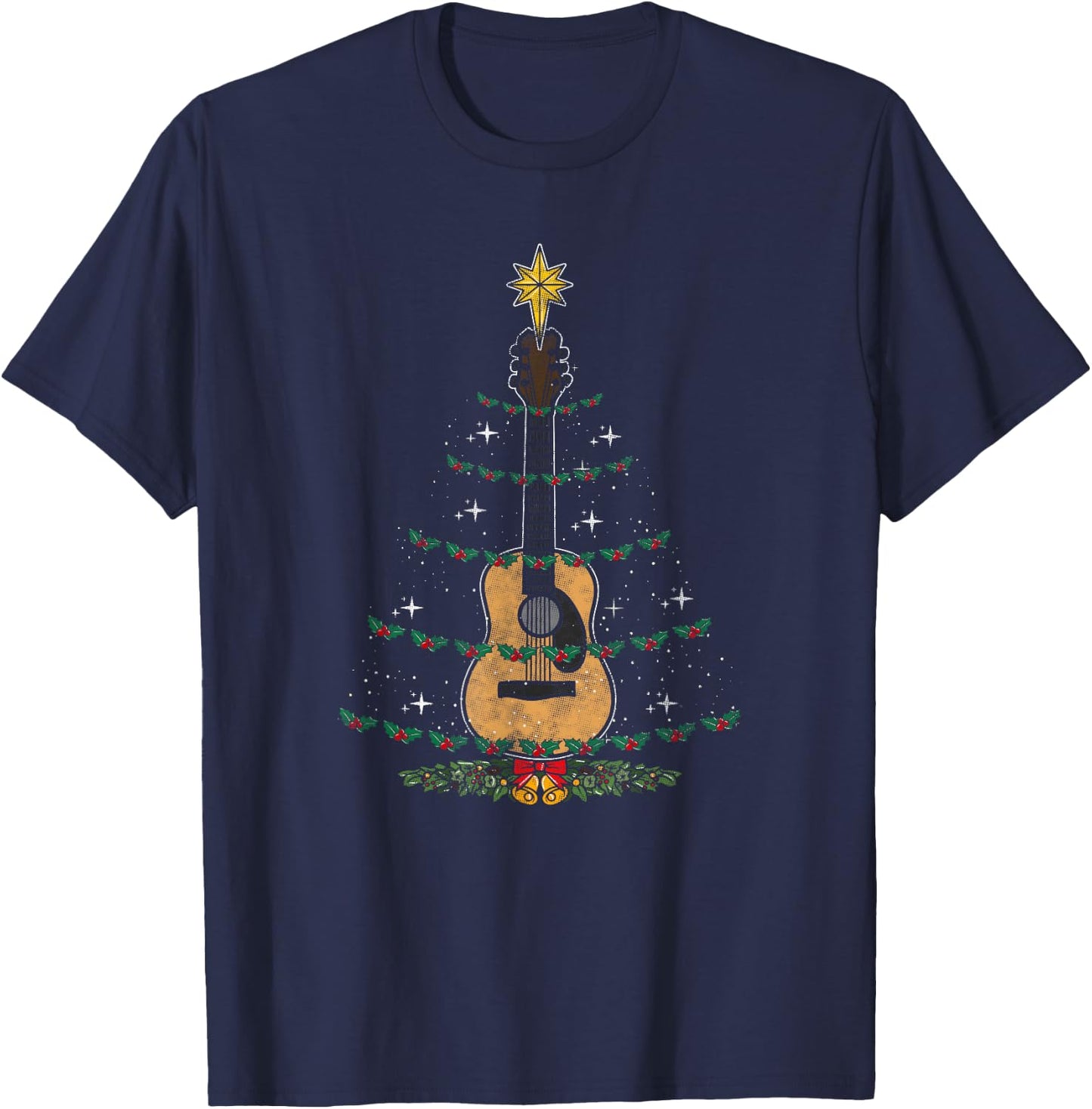 Christmas Guitar - Xmas Lights Guitarist T-Shirt - T-Shirt | Navy