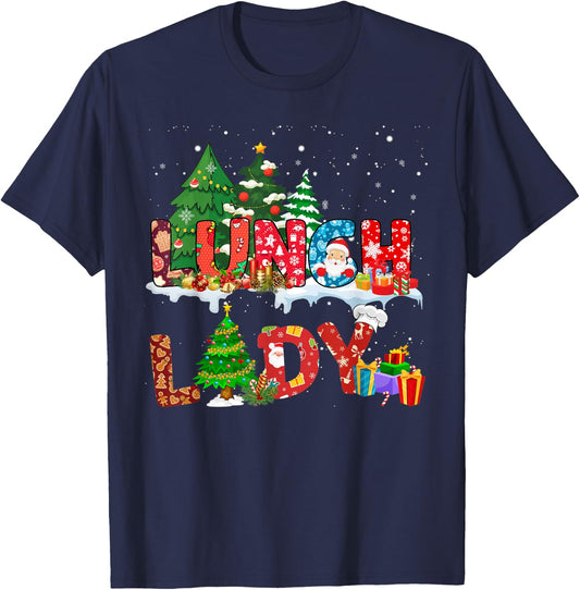 Funny Lunch Lady Christmas Pajama Matching Xmas Lunch Lady T-Shirt - T-Shirt | Navy
