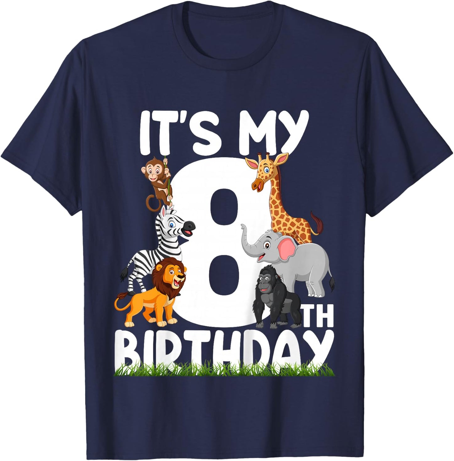 It's My 8th Birthday Zoo Jungle Safari 8 Years Old Animals T-Shirt - T-Shirt | Navy