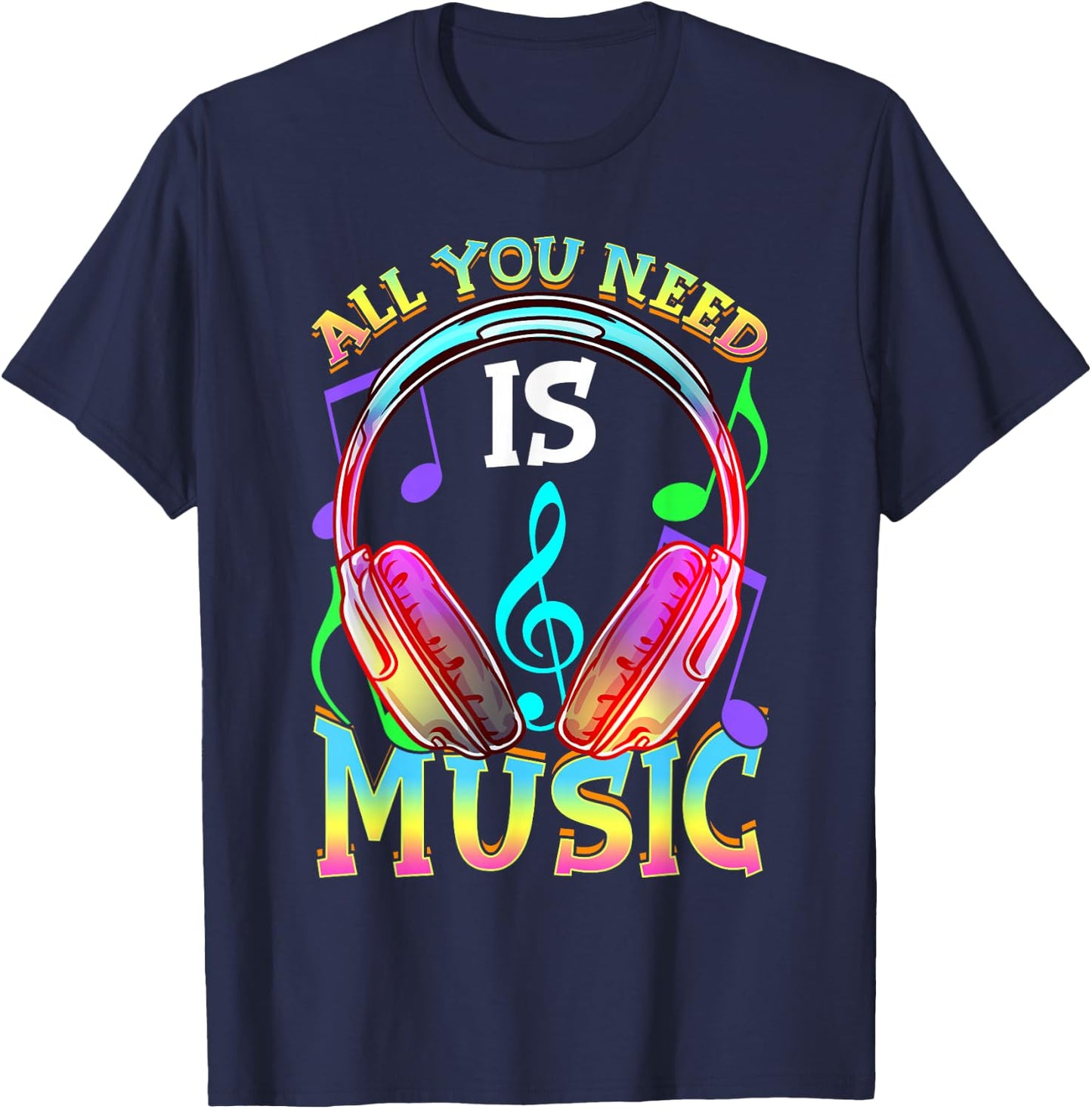 All You Need is Music, DJ Headphones - Music Lover Producer T-Shirt - T-Shirt | Navy