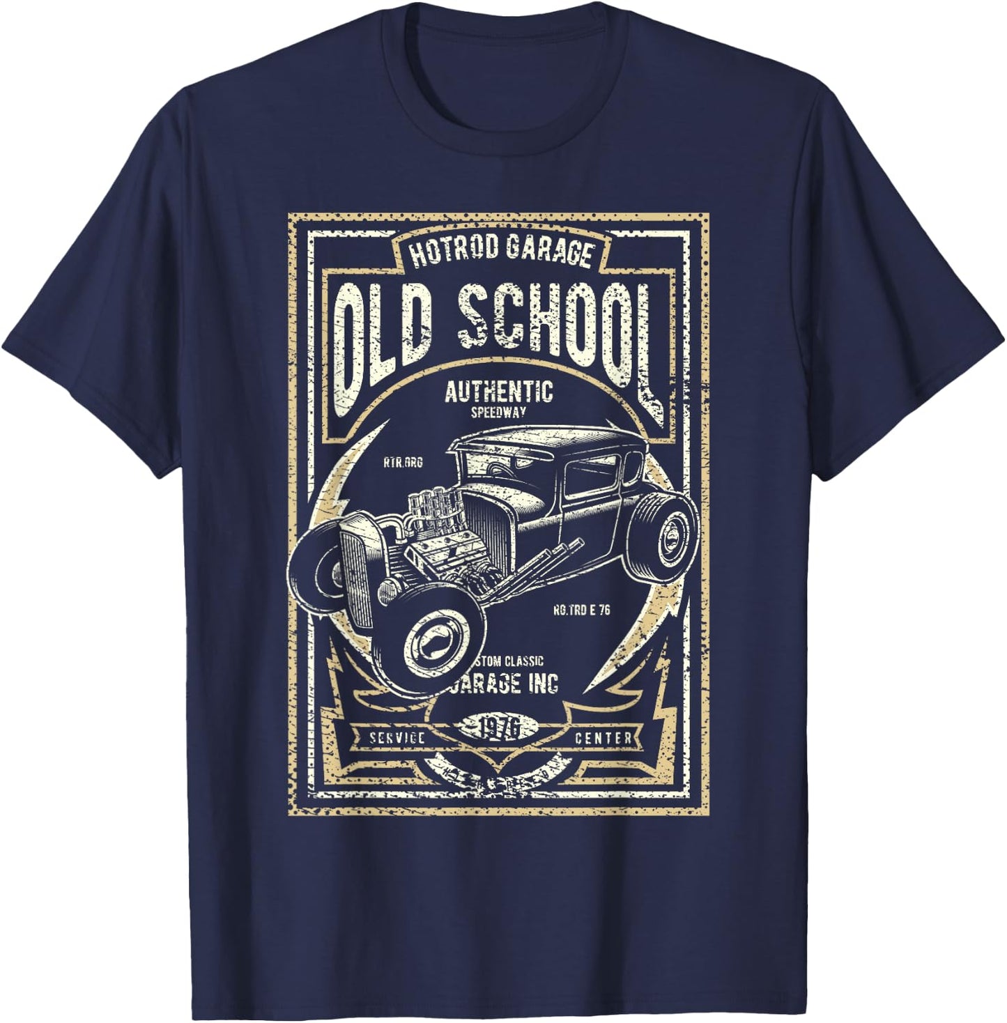 Old School Vintage Hot Rod Garage Men Classic Car T-Shirt - T-Shirt | Navy