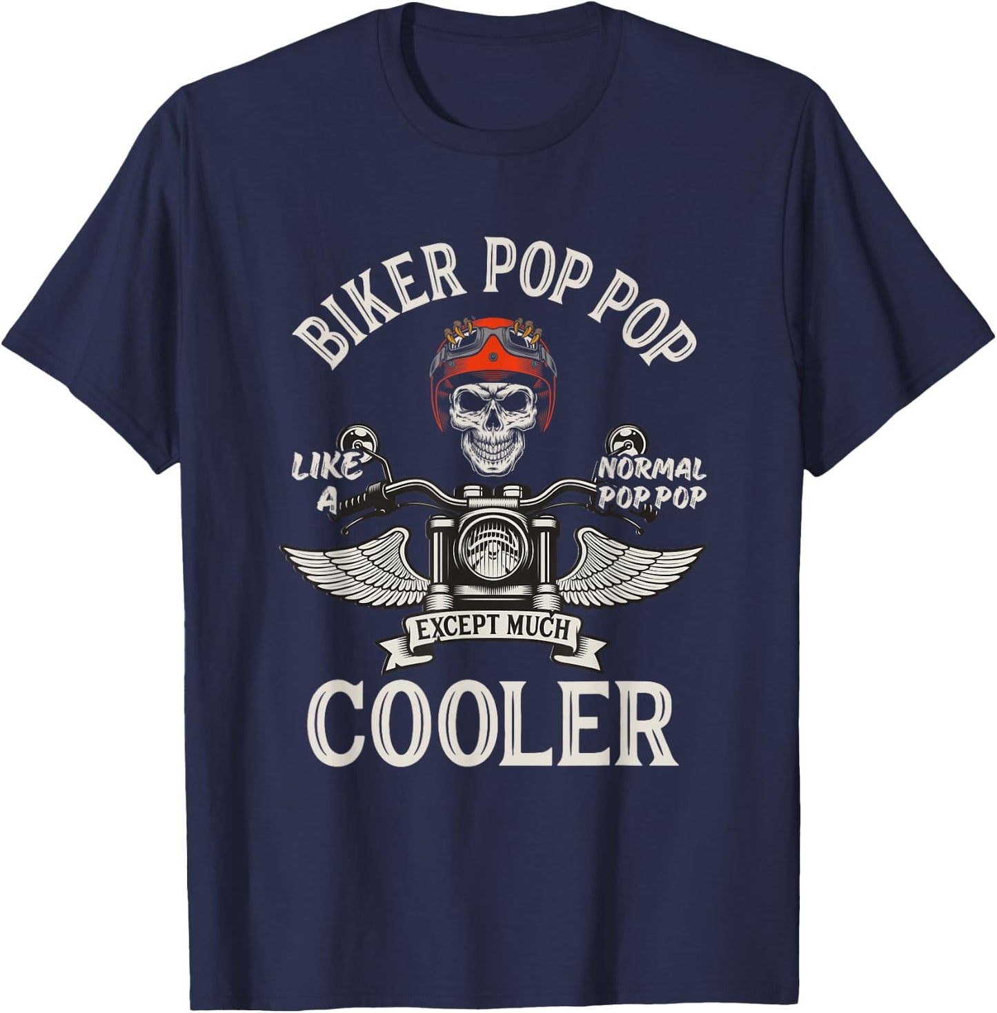 Grandparents Day Apparels Biker Pop Pop - Men's Black Motorcycle - Small - Classic Fit - Short Sleeve - - Lace Embellishment T-Shirt - T-Shirt | Navy