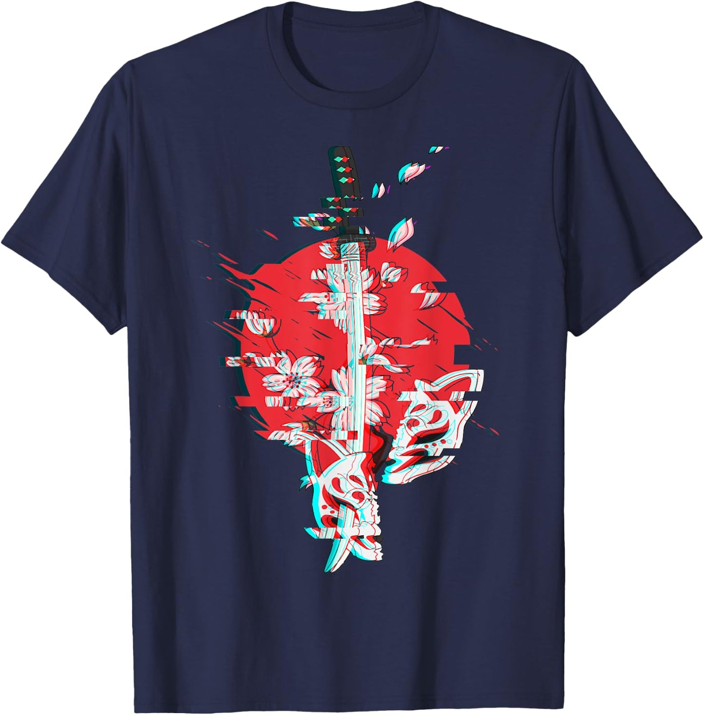 Japanese Anime Mask Kitsune Samurai Oni Monster Vaporwave T-Shirt - T-Shirt | Navy