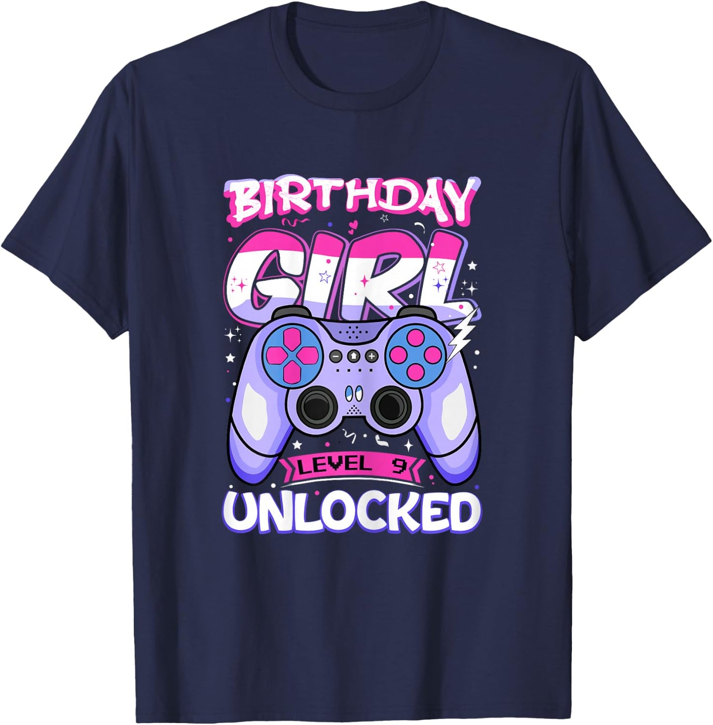 9 Year Old Girl Gamer Level Unlocked 9th Birthday Kids T-Shirt - T-Shirt | Navy