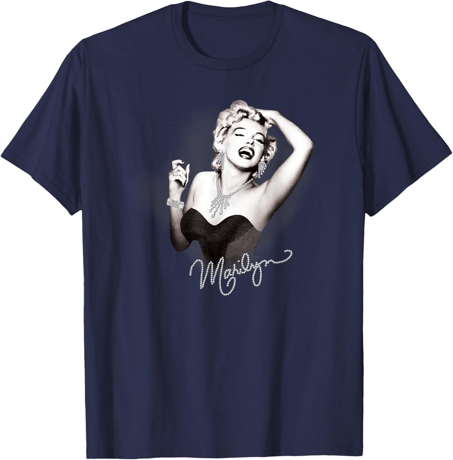 Marilyn Monroe Glam Marilyn Black Graphic , Women's Classic Fit, Small T-Shirt - T-Shirt | Navy
