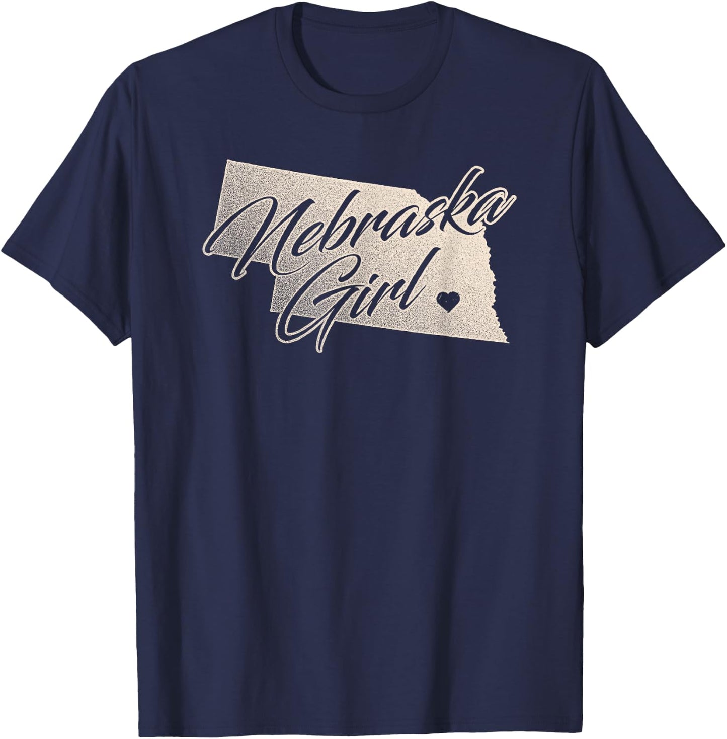 Nebraska Girl Vintage Distressed State Outline, Women's T-Shirt - T-Shirt | Navy