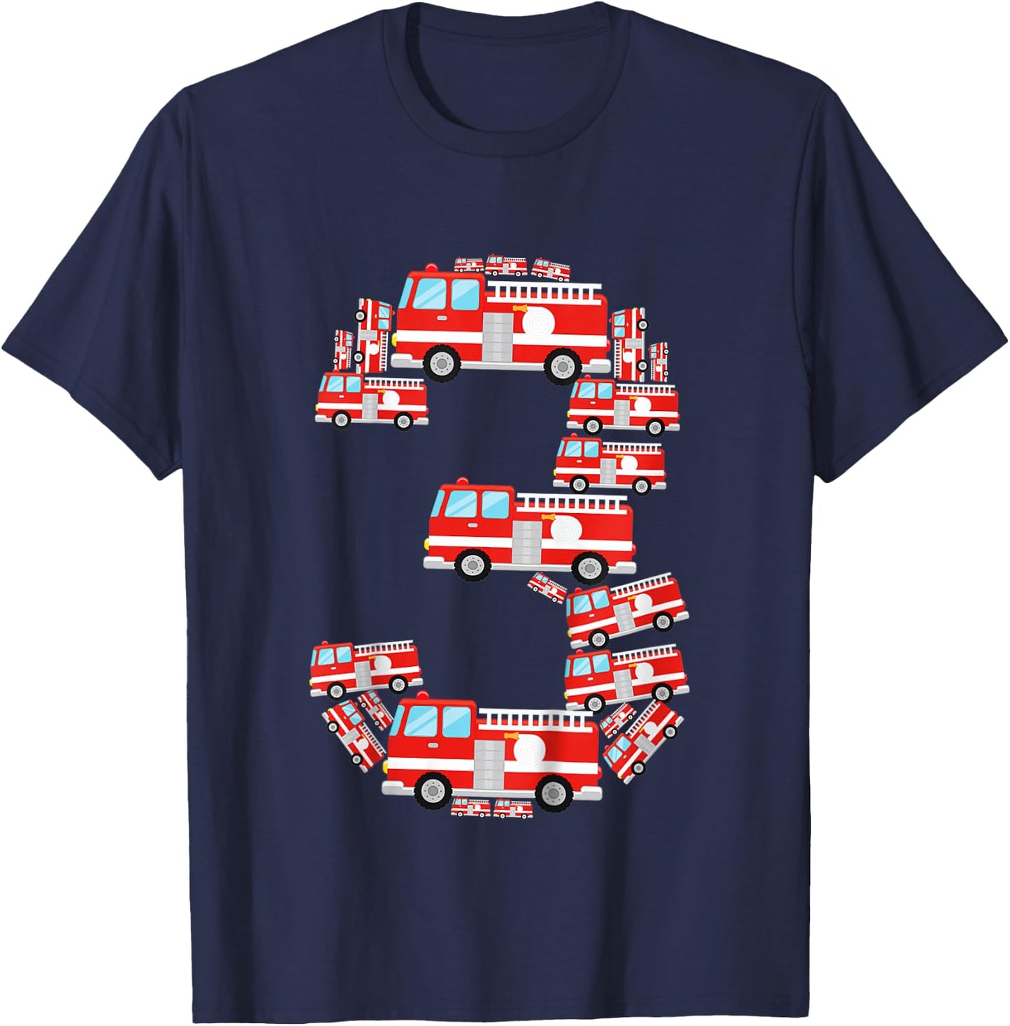 Kids Fire Truck 3rd Birthday Boy 3 Year Old Toddler Firefighter T-Shirt - T-Shirt | Navy