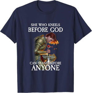 She Who Kneels Before God Can Stand Before Anyone T-Shirt - T-Shirt | Navy