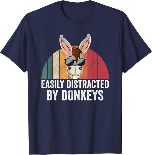Easily Distracted By Donkeys Donkey Lover Accessories T-Shirt - T-Shirt | Navy