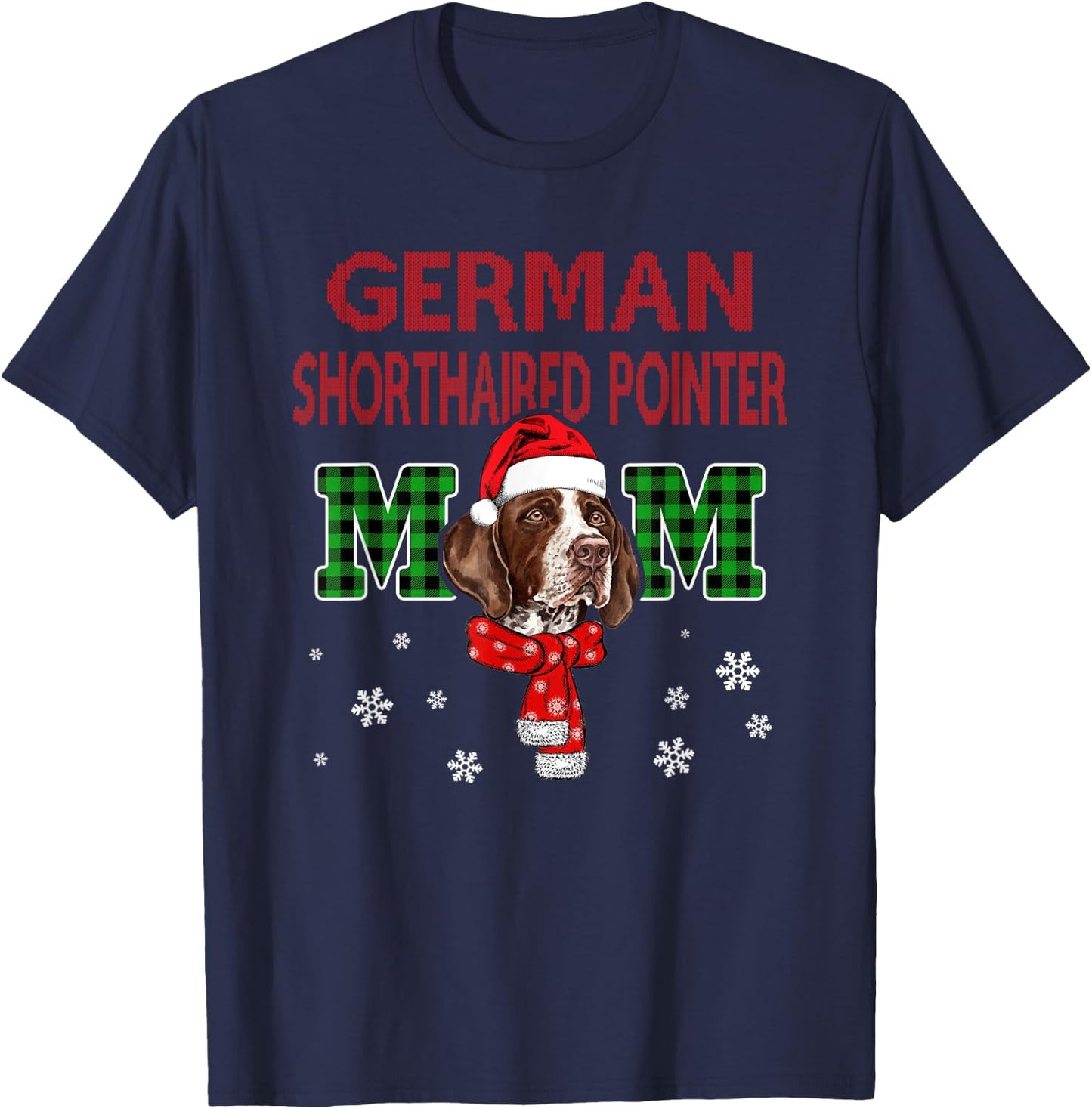 Christmas GSP Mom Plaid Santa Hat Cute Dog Lover T-Shirt - T-Shirt | Navy