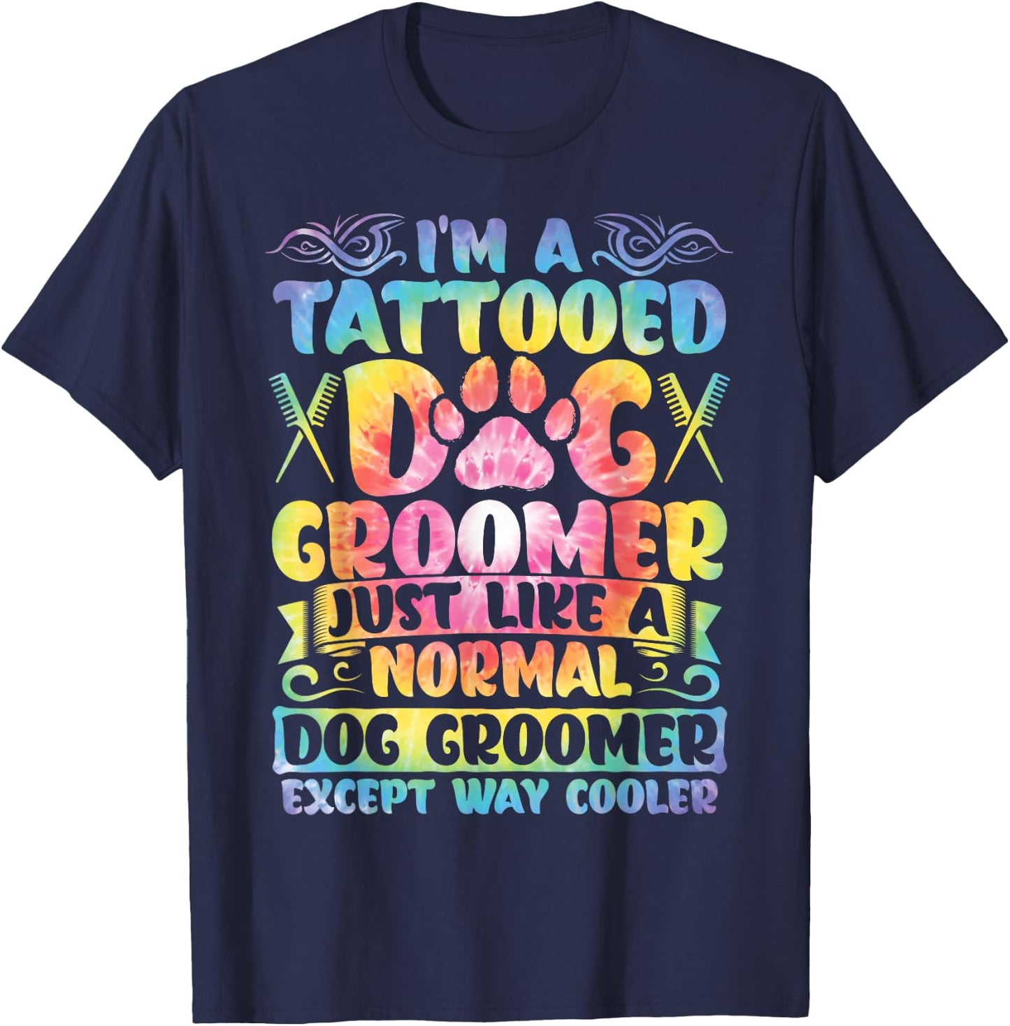 Dog Groomer Tattooed Dog Grooming T-Shirt - T-Shirt | Navy