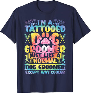 Dog Groomer Tattooed Dog Grooming T-Shirt - T-Shirt | Navy