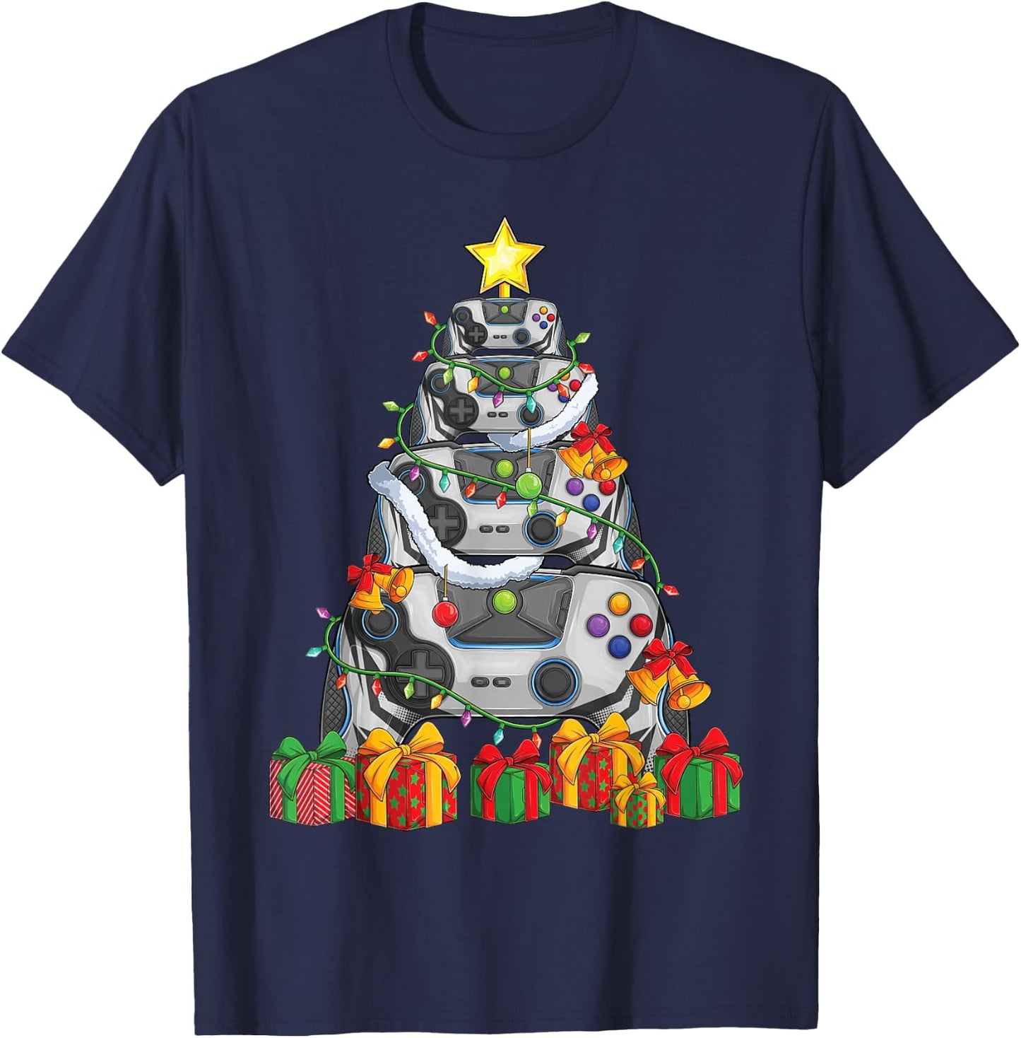 Gamer christmas tree pajamas kids boys men video games xmas T-Shirt - T-Shirt | Navy