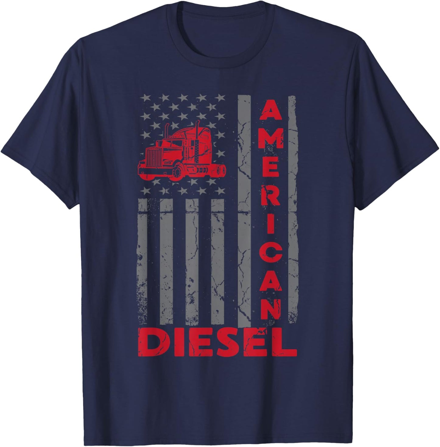 American Diesel Patriotic Flag Trucking Life USA Truck Fan T-Shirt - T-Shirt | Navy