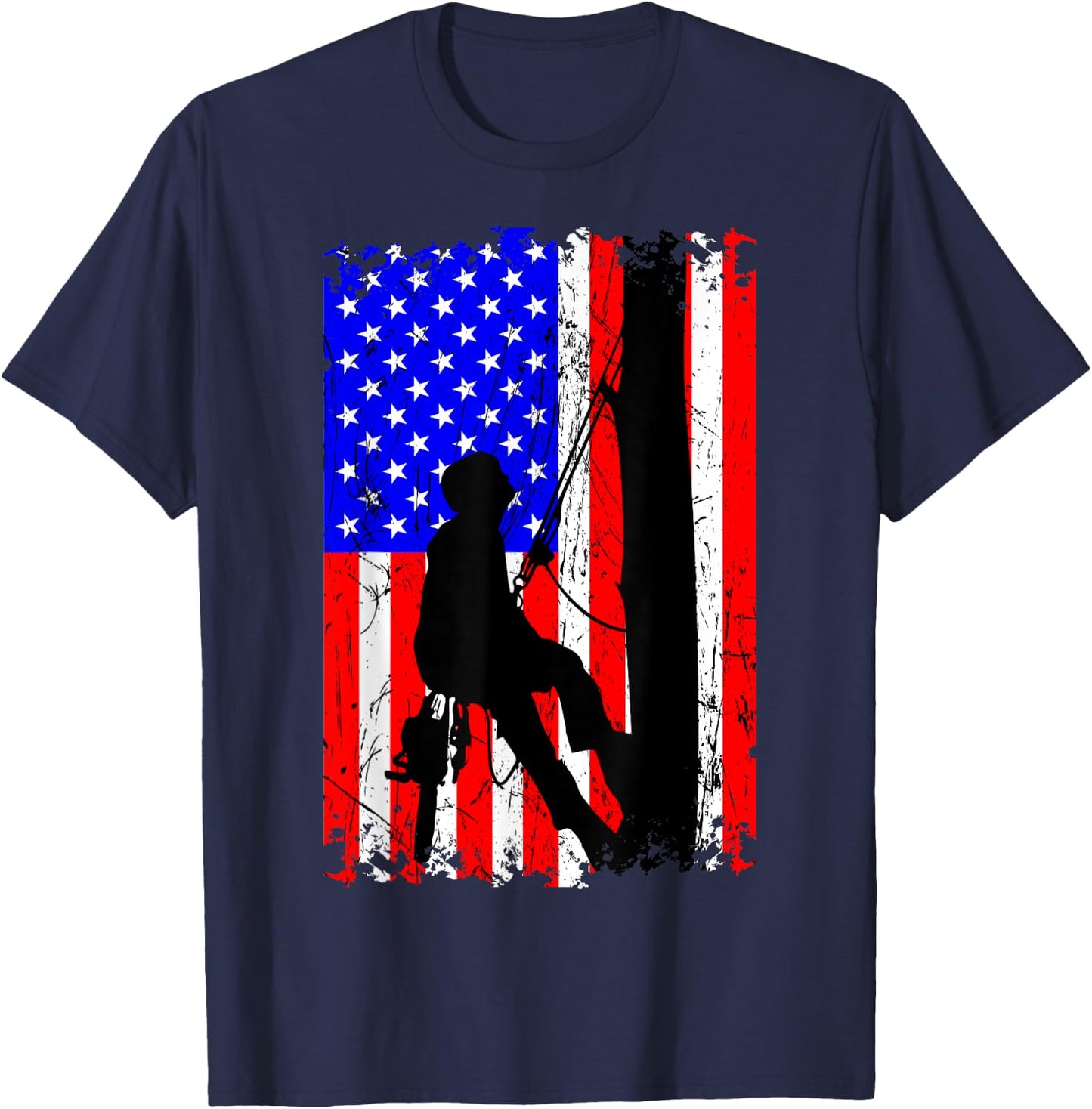 Arborist Arboriculturist Tree Surgeon Chainsaw US Flag T-Shirt - T-Shirt | Navy