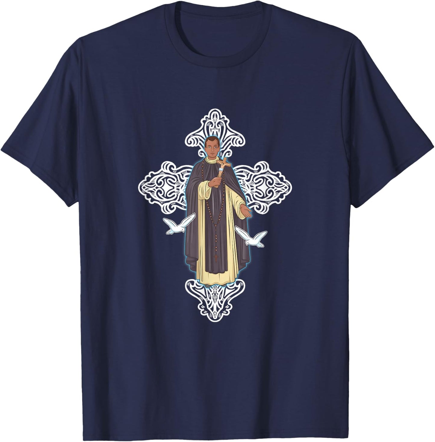 San Martín de Porres y Cruz de Jesucristo T-Shirt - T-Shirt | Navy