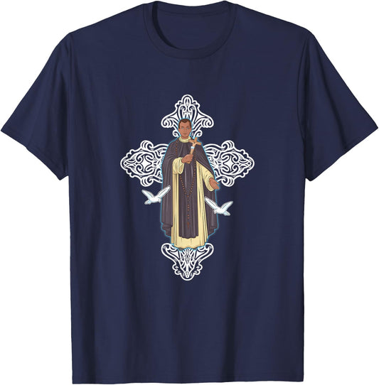 San Martín de Porres y Cruz de Jesucristo T-Shirt - T-Shirt | Navy