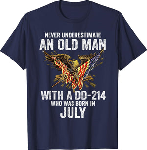 Never Underestimate An Old Man With A DD-214 Born In July T-Shirt - T-Shirt | Navy