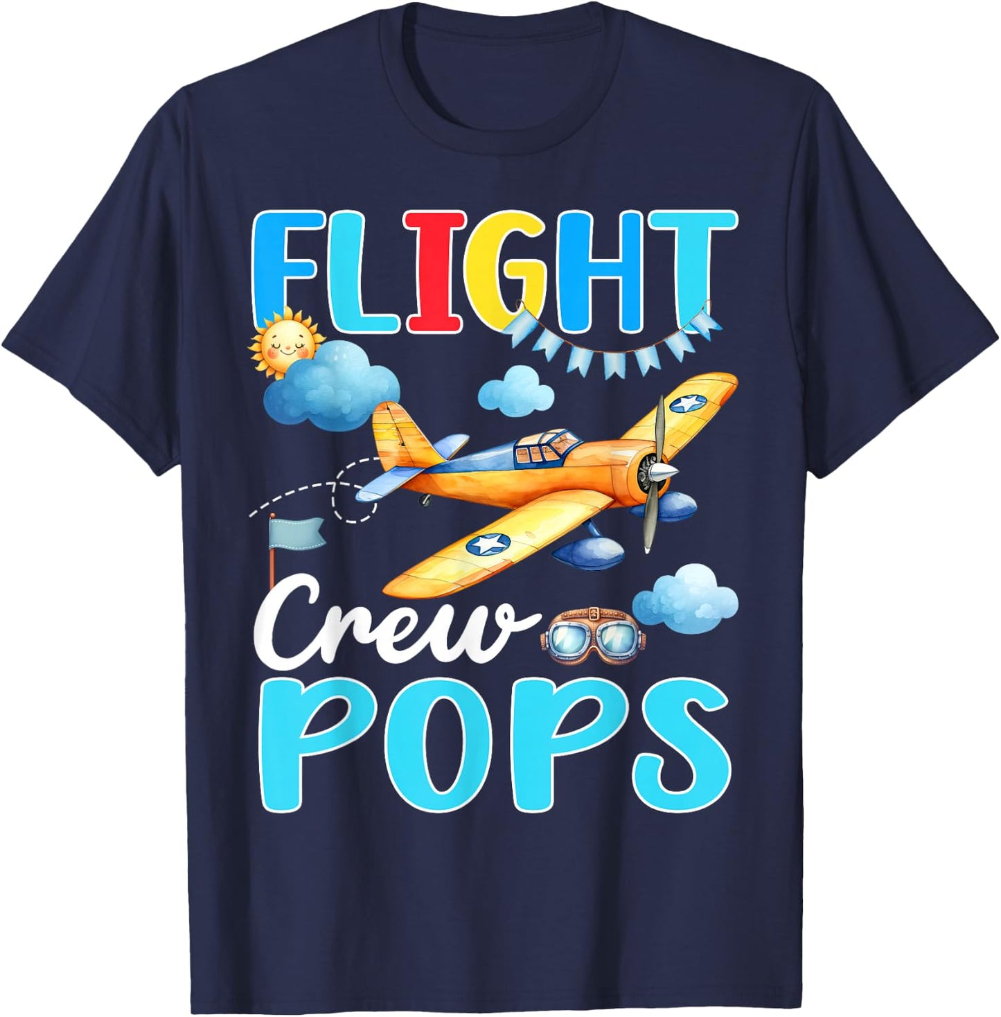 Flight Crew Pops Birthday Squad Airplane Matching Family T-Shirt - T-Shirt | Navy