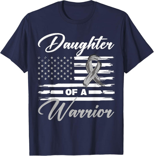 Daughter Of A Warrior USA Flag Glioblastoma Cancer Awareness T-Shirt - T-Shirt | Navy