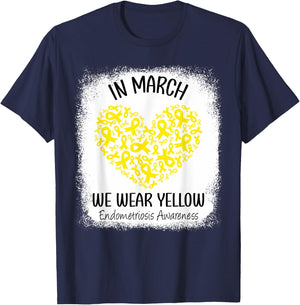 Heart In March We Wear Yellow Endometriosis Awareness T-Shirt - T-Shirt | Navy