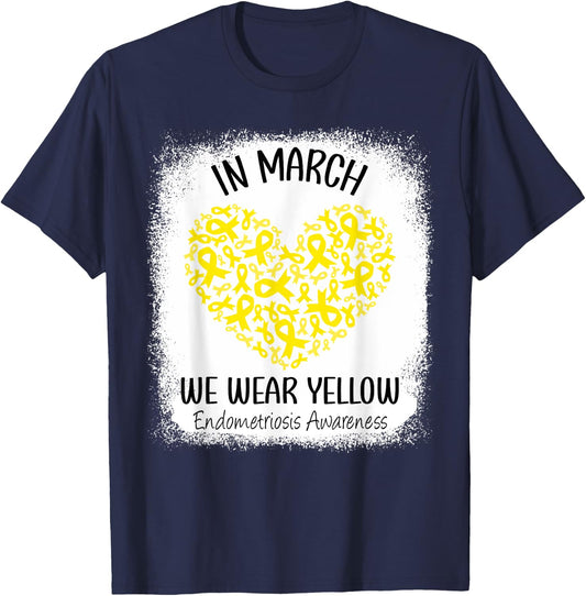 Heart In March We Wear Yellow Endometriosis Awareness T-Shirt - T-Shirt | Navy